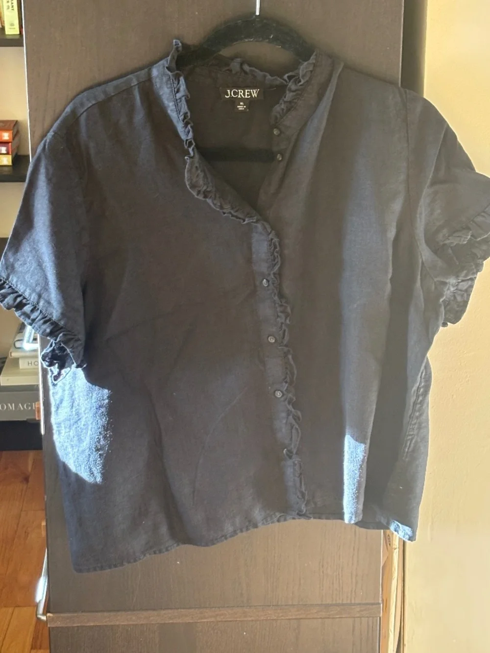 JCrew linen black short sleeve button up shirt